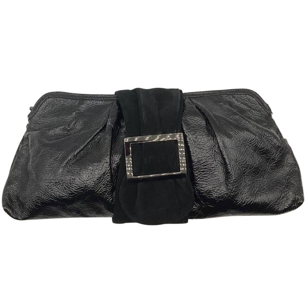 Vintage Bebe Y2K Black Patent Leather Suede Clutch Convertible Shoulder Bag